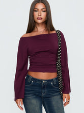 Anastasie Off Shoulder Long Sleeve Top Deep Red