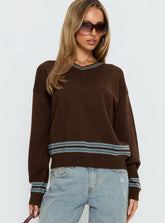 Yarnia V Neck Jumper Brown / Blue