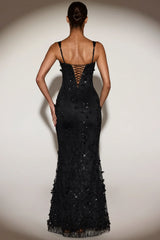 Embellished Appliqué Soft-Scoop Corset Gown In Black