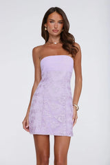 Soft Meadow Strapless Embroidered Mini Dress Lilac