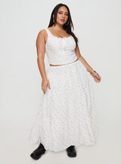 Cherry On Top Maxi Skirt White Floral Curve