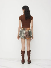 Cotton Low Rise Paisley Micro Shorts