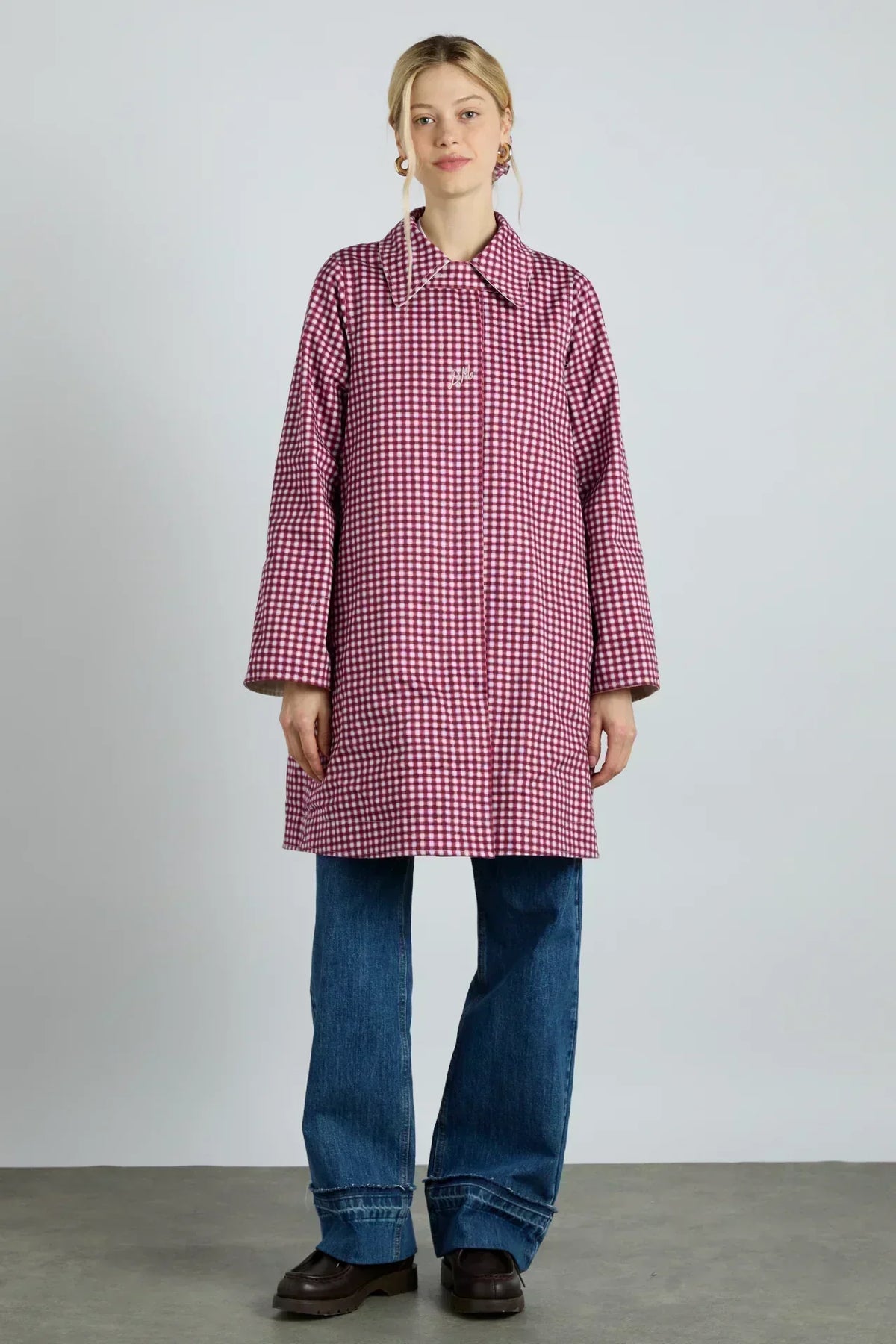 Mercedes Bow Reversible Trench - Gingham & Ecru