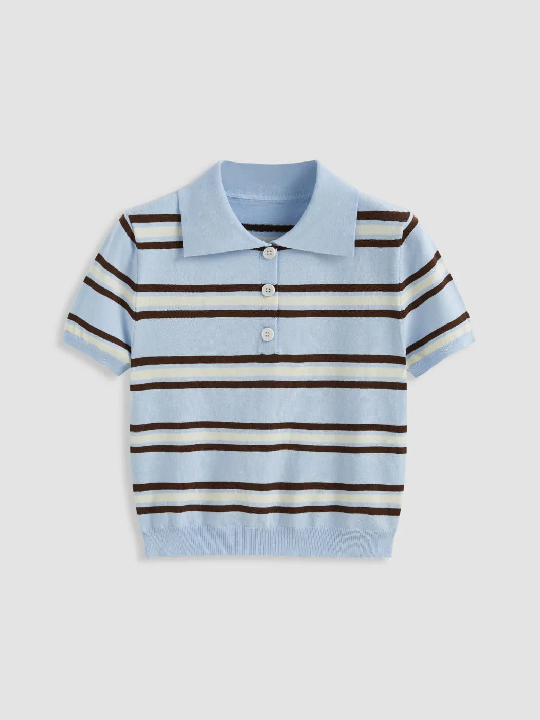 Knit Polo Collar Stripe Short Sleeve Top